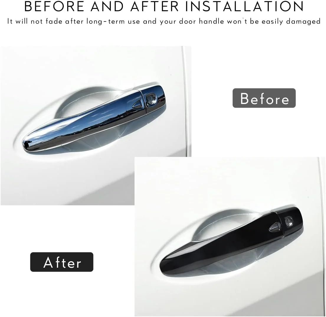 روکش دستگیره درب خودرو DLOVEG سازگار با نیسان مورانو 2015-2022 2023 2024، لوازم جانبی برای ماکسیما 2016-2022 2023 و نیسان کیکس 2017-2024، محافظ دستگیره درب مشکی، جای کلید هوشمند، مشکی براق