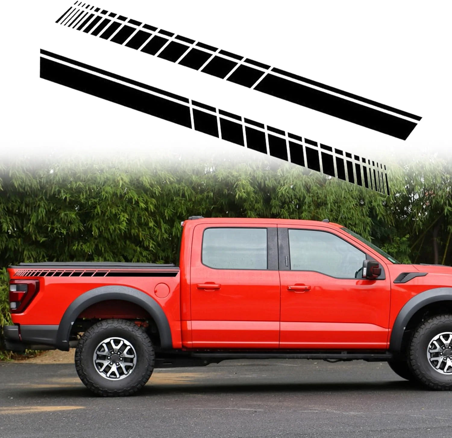 برچسب های راه راه مسابقه ای اسپرت RUIANTE، برچسب های گرافیکی وینیل راه راه کنار درب بدنه خودرو برای خودروهای عقب کامیون پیکاپ آفرود برچسب های وینیل جهانی لوازم جانبی مسابقه ای (2 عدد مشکی)