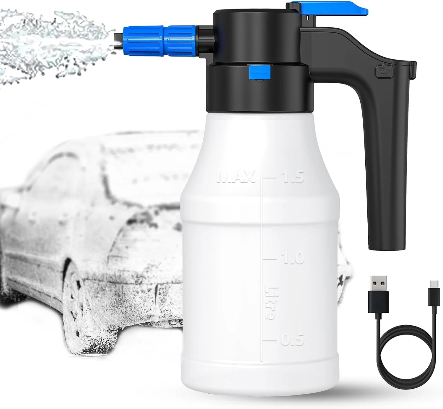 پاشش فوم خودرو KASTWAVE، پاشش فوم تحت فشار الکتریکی، پاشش فوم، فوم شستشوی خودرو، پاشش فوم قابل تنظیم برای شستشوی خودرو، مناسب برای خانه، باغ، نظافت و زیبایی خودرو، لوازم جانبی خودرو (1.5 لیتر)