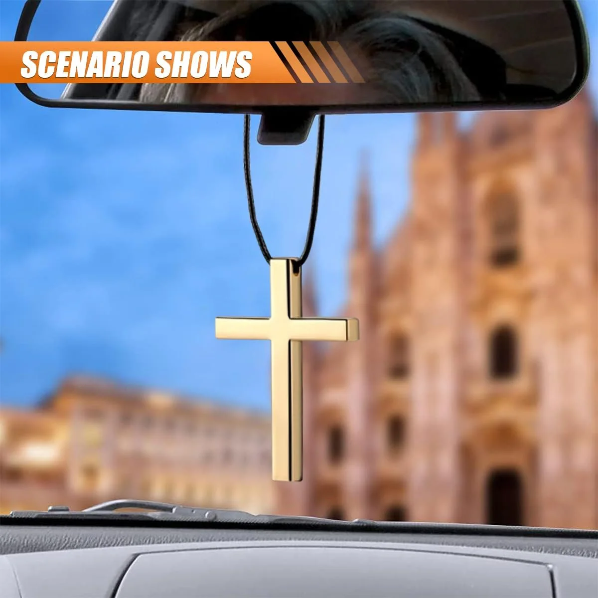 آویز تزیینی صلیب برای آینه دید عقب خودرو، آویز فلزی صلیب برای آینه دید عقب خودرو، لوازم جانبی تزیینی خودرو، آویز صلیب برای خودرو، کامیون، دکوراسیون منزل (طلایی)