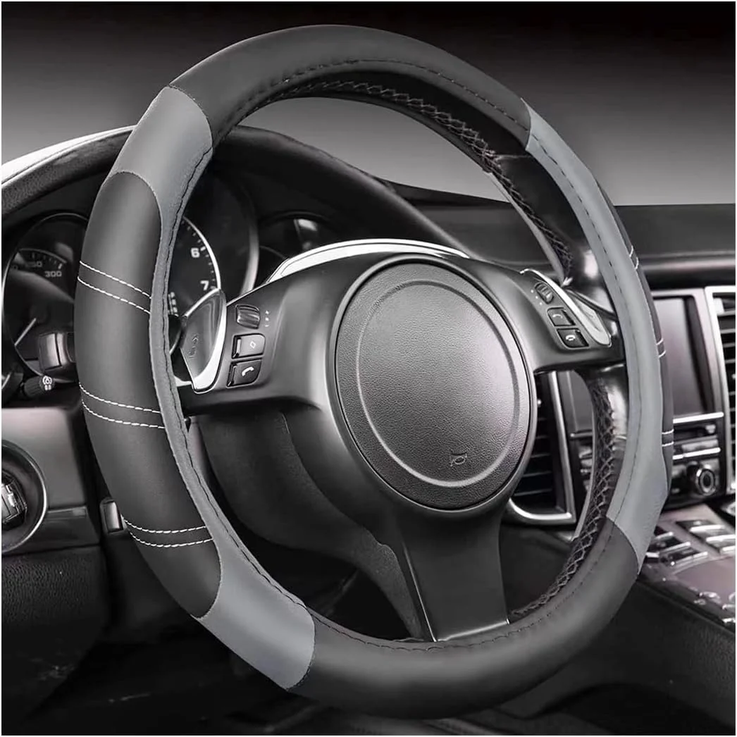 روکش فرمان خودرو MAKINGTEC، سایز جهانی 15 اینچ، لوازم جانبی خودرو برای خودروهای مختلف، چرم میکروفیبر تنفسی اسپرت، محافظ فرمان خودرو، لوازم جانبی داخلی خودرو (خاکستری)