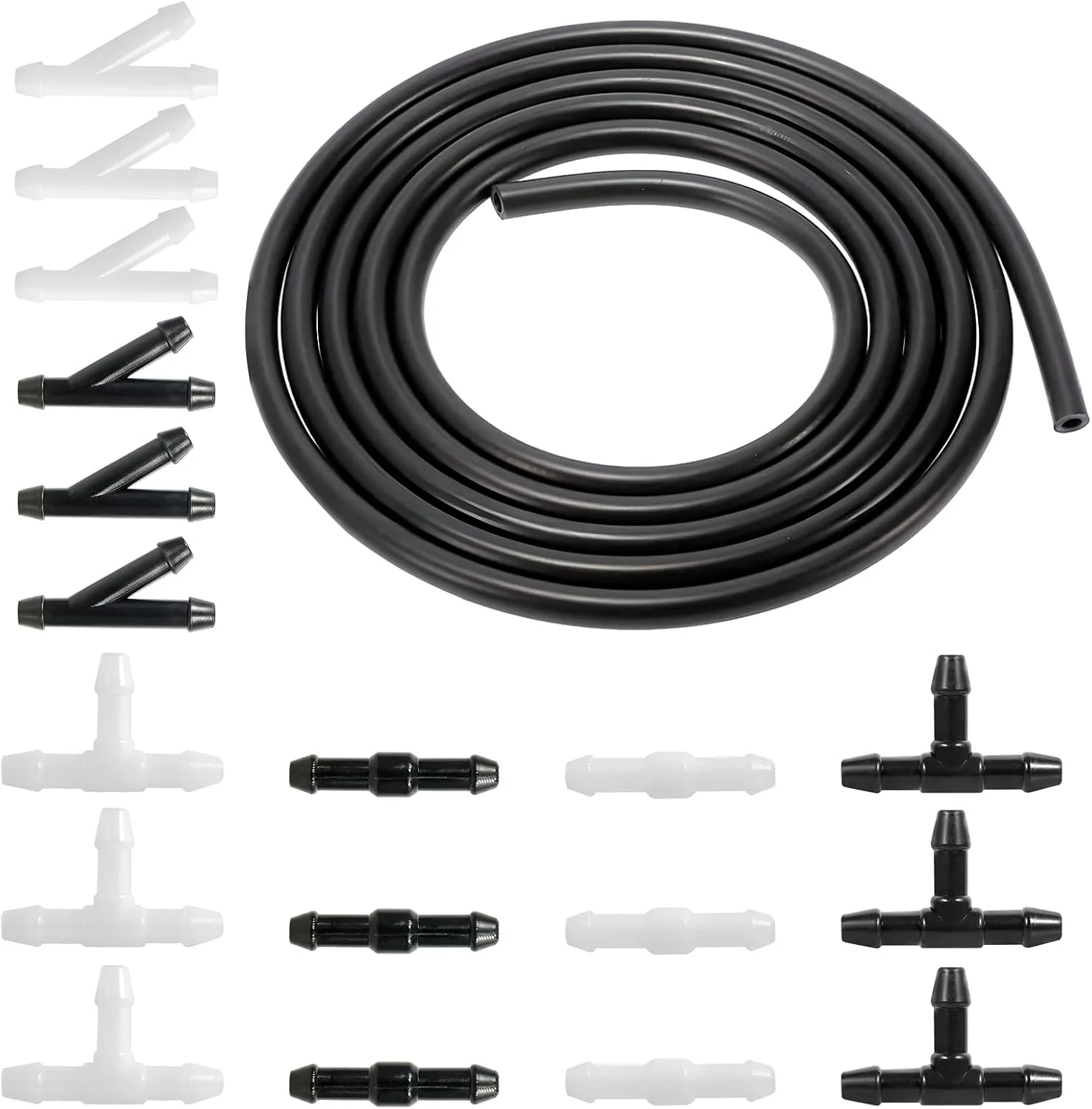 کیت شلنگ 4 متری شیشه شوی خودرو TAIHOBO با 18 اتصال دهنده شلنگ نوع Y/I/T، لوله لاستیکی انعطاف پذیر برای اتصال پمپ آب و نازل های خودرو، لوازم جانبی بادوام خودرو برای همه انواع خودرو