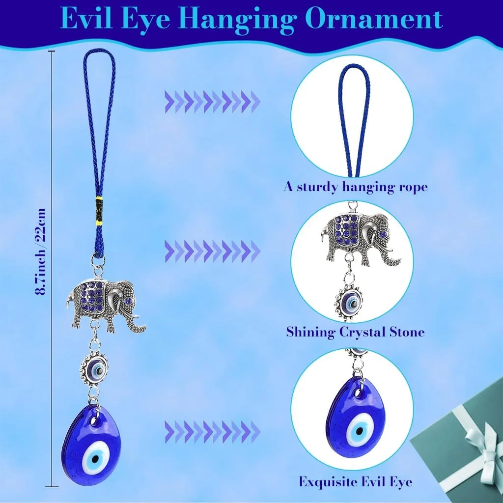 آویز چشم نظر HASTHIP® برای خودرو، آویز چشم آبی برای آینه عقب، تزئینات مهره ای، آویز لوازم جانبی خودرو برای قاب پنجره، درب، بالکن