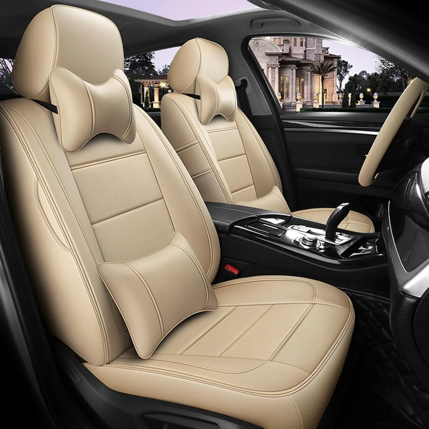 روکش صندلی خودرو ویتسی مناسب نیسان ایکس تریل III T32 مدل 2014 2015-2022، روکش صندلی چرمی کامل ضد آب، محافظ صندلی خودرو، لوازم جانبی خودرو، بژ دودی