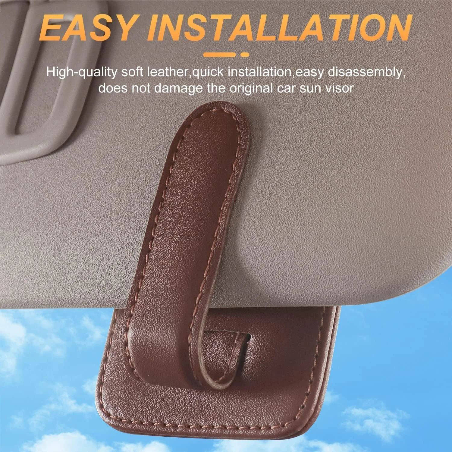 گیره عینک آفتابی Moonmen برای آفتابگیر خودرو، گیره عینک چرمی مغناطیسی برای خودرو، نگهدارنده عینک آفتابی و گیره کارت بلیط برای لوازم جانبی آفتابگیر خودرو (قهوه ای)