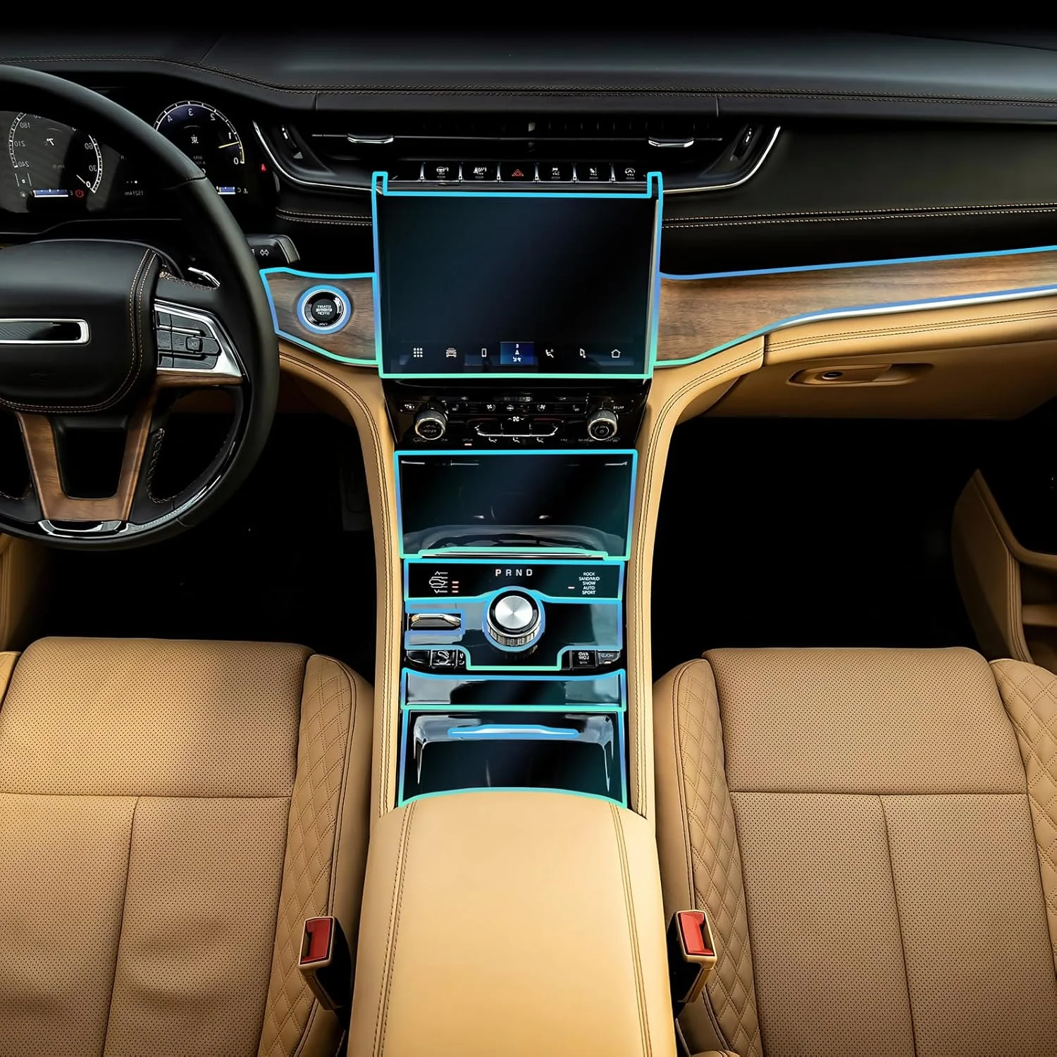 محافظ رنگ خودرو از جنس TPU HD برای جیپ گرند چروکی 2021-2024، ضخامت 8.5 میل، لوازم جانبی داخلی (دکمه کنترل مرکزی)