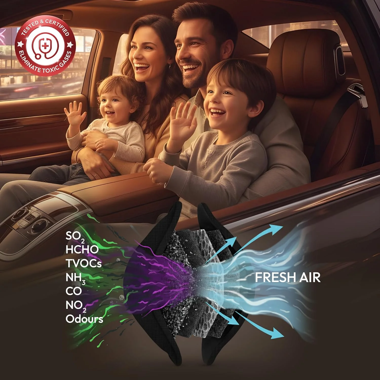 GOODAIR 2.0 تصفیه کننده هوای غیر برقی ممتاز خودرو | مشکی سوپر | تست و تایید شده برای جذب گازهای سمی | کربن فعال پیشرفته آغشته شده | تصفیه هوای 24 ساعته