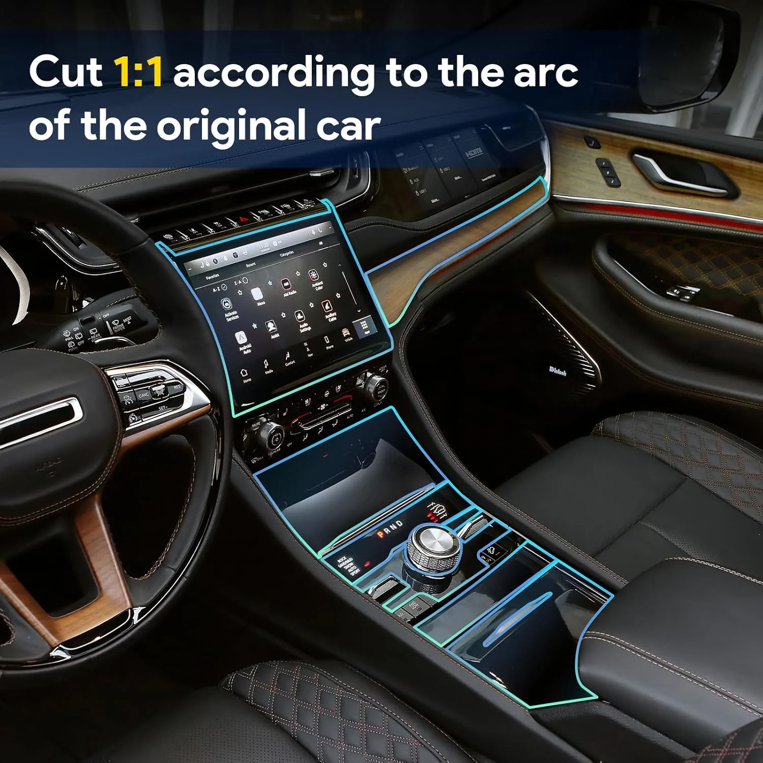 محافظ رنگ خودرو از جنس TPU HD برای جیپ گرند چروکی 2021-2024، ضخامت 8.5 میل، لوازم جانبی داخلی (دکمه کنترل مرکزی)