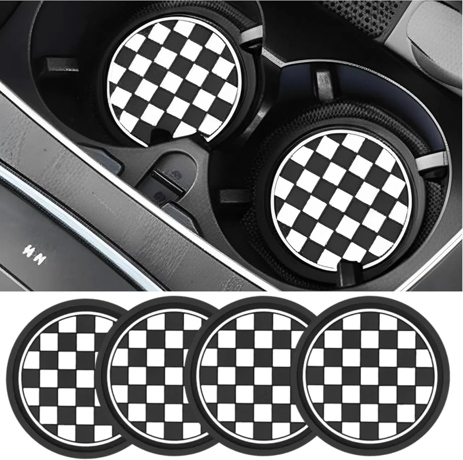 ست زیرلیوانی خودرو 4 عددی، زیرلیوانی سیلیکونی ضد لغزش 2.75 اینچی جنرال موتورز، زیرلیوانی ضد لغزش طرح شطرنجی PVC، ست لوازم جانبی داخلی خودرو