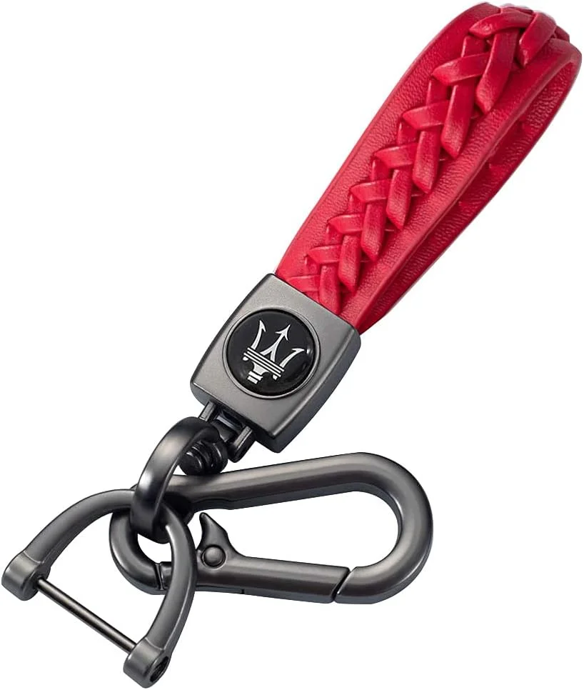 جاکلیدی خودرو رنگ قرمز بافته چرمی با آرم خودرو (مناسب مازراتی)