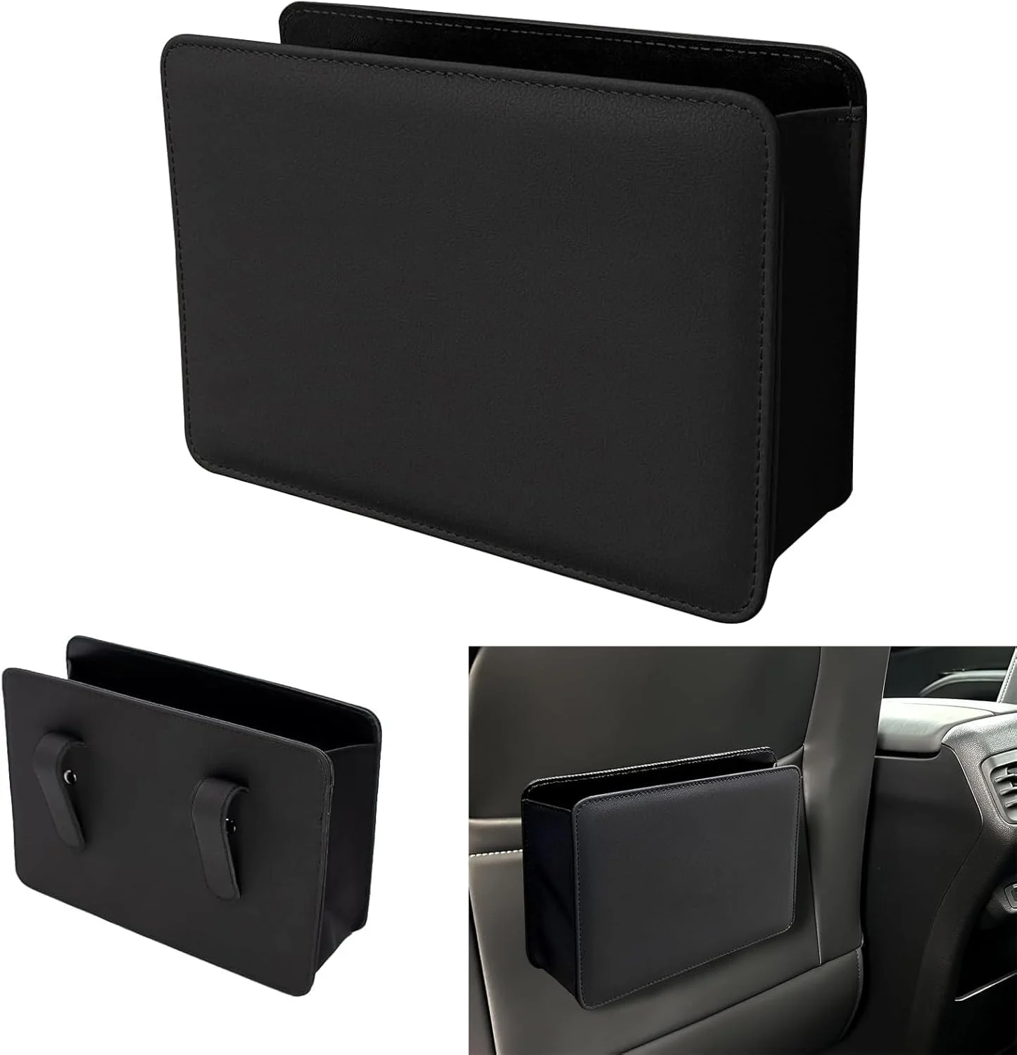 سطل زباله خودرو NALACAL، سطل زباله چرمی خودرو، سازمان دهنده درب با یک رول کیسه زباله، سطل زباله کوچک ضد نشت، مینی آویز تاشو برای نگهداری خودرو، لوازم ضروری داخلی، مشکی