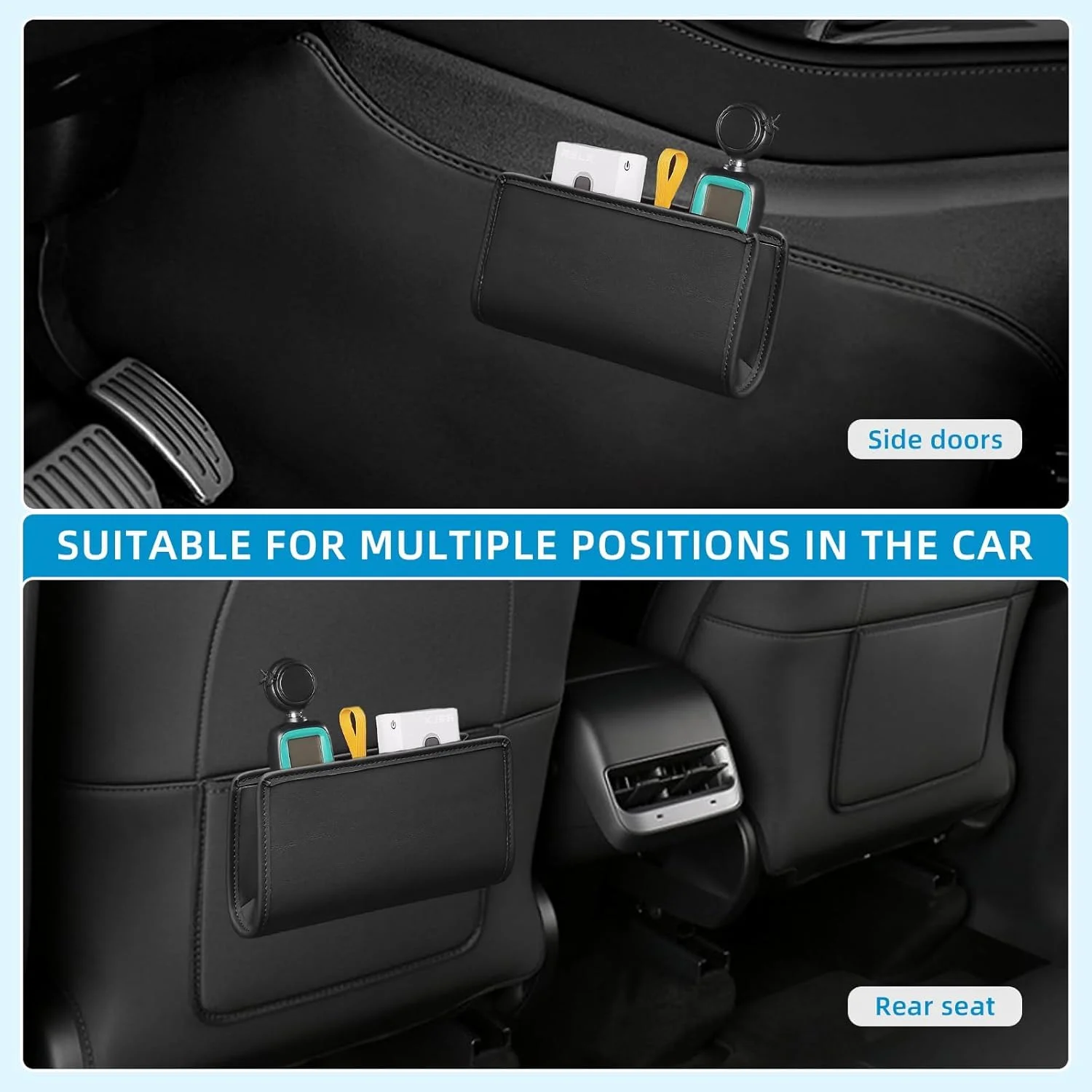 سطل زباله خودرو NALACAL، سطل زباله چرمی خودرو، سازمان دهنده درب با یک رول کیسه زباله، سطل زباله کوچک ضد نشت، مینی آویز تاشو برای نگهداری خودرو، لوازم ضروری داخلی، مشکی