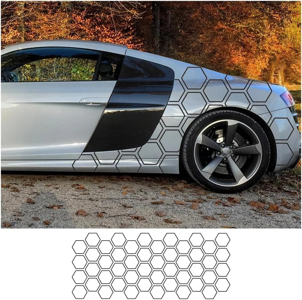 برچسب های جانبی درب خودرو Excefore، برچسب های گرافیکی خود چسب ضد آب بدنه خودرو با طرح شش ضلعی، لوازم جانبی تزئینی، جهانی برای وسایل نقلیه، SUV، کامیون ها (مشکی کربنی)