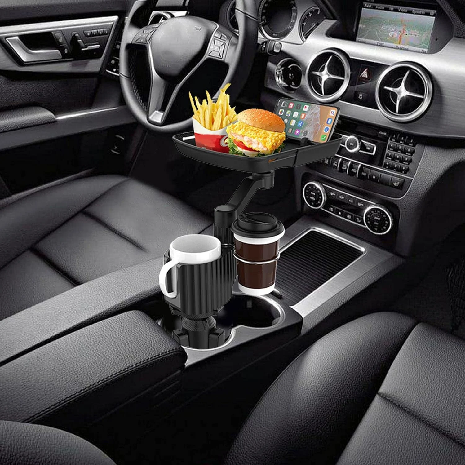 سینی نگهدارنده لیوان خودرو - نگهدارنده 3 در 1 خودرو با سینی لیوان جداشدنی - لوازم جانبی سفر جاده ای خودرو با قابلیت چرخش 360 درجه