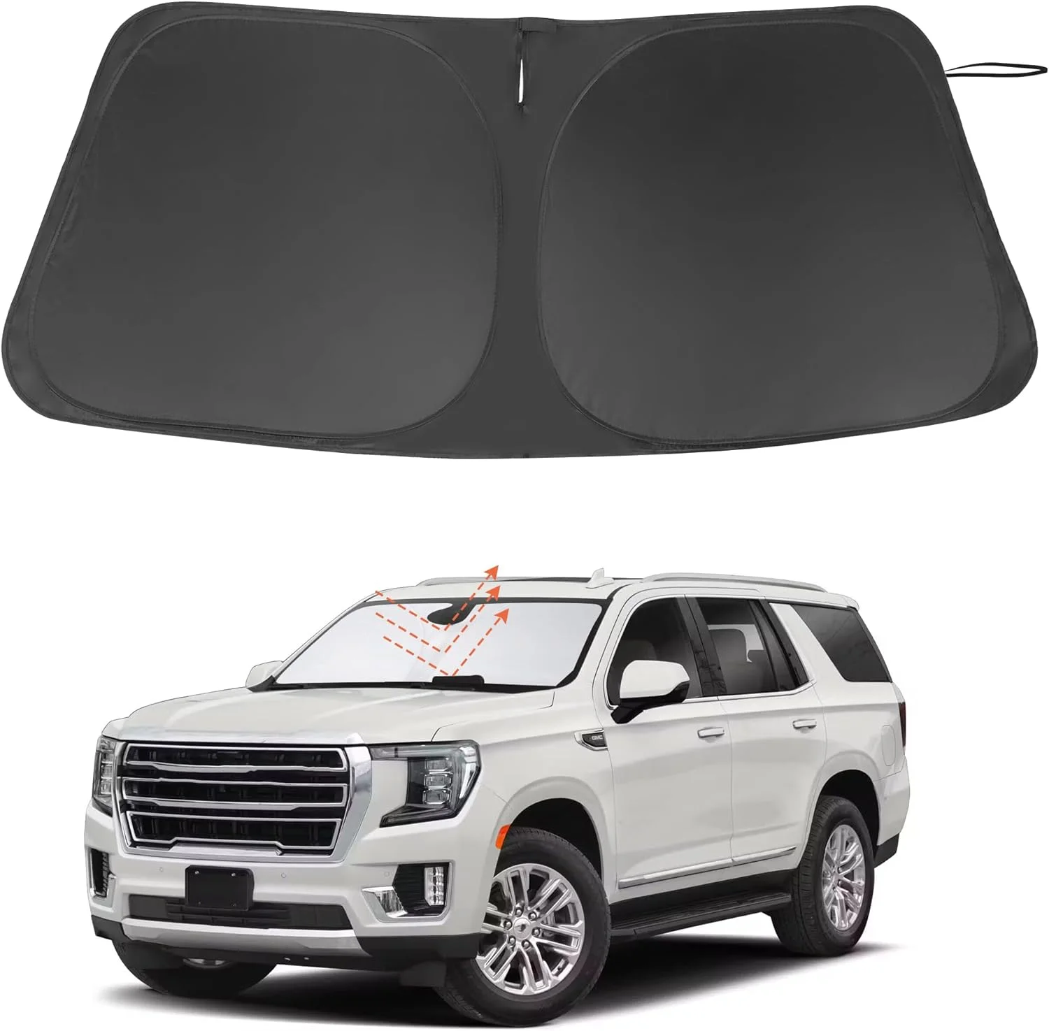 آفتابگیر شیشه جلو، مناسب برای GMC Yukon XL مدل‌های ۲۰۲۱، ۲۰۲۲، ۲۰۲۳، ۲۰۲۴ و ۲۰۲۵، لوازم جانبی تاشو، مسدود کننده نور خورشید، محافظت از خودرو در برابر اشعه‌های خورشید و آسیب گرما، خنک نگه داشتن خودرو
