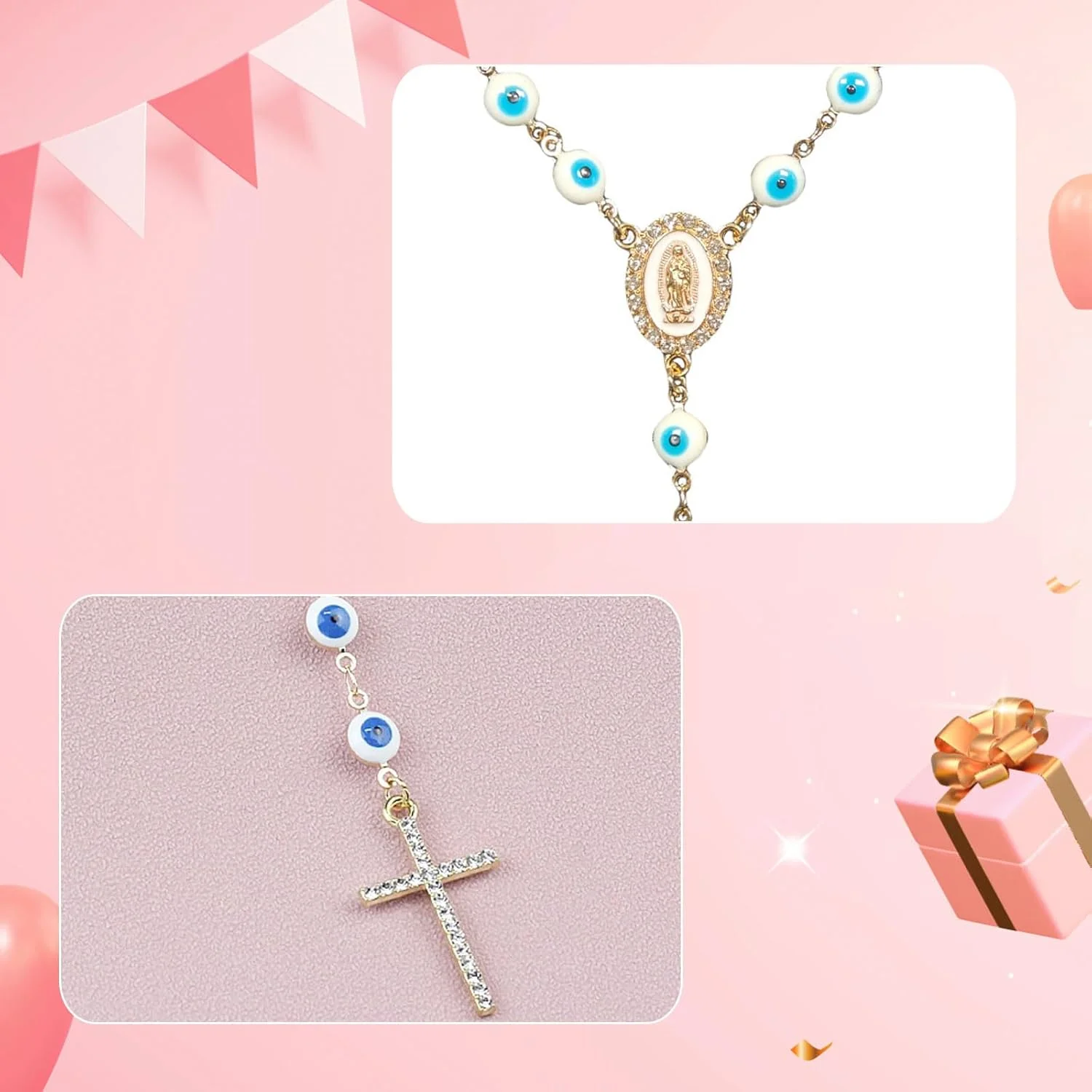 تسبیح خودرو برای آینه دید عقب، آویز چشم نظر، تزئینات داخلی خودرو، مدال و صلیب خودرو، آویز شخصی سازی شده برای زنان و مردان، آبی، رزین فلزی