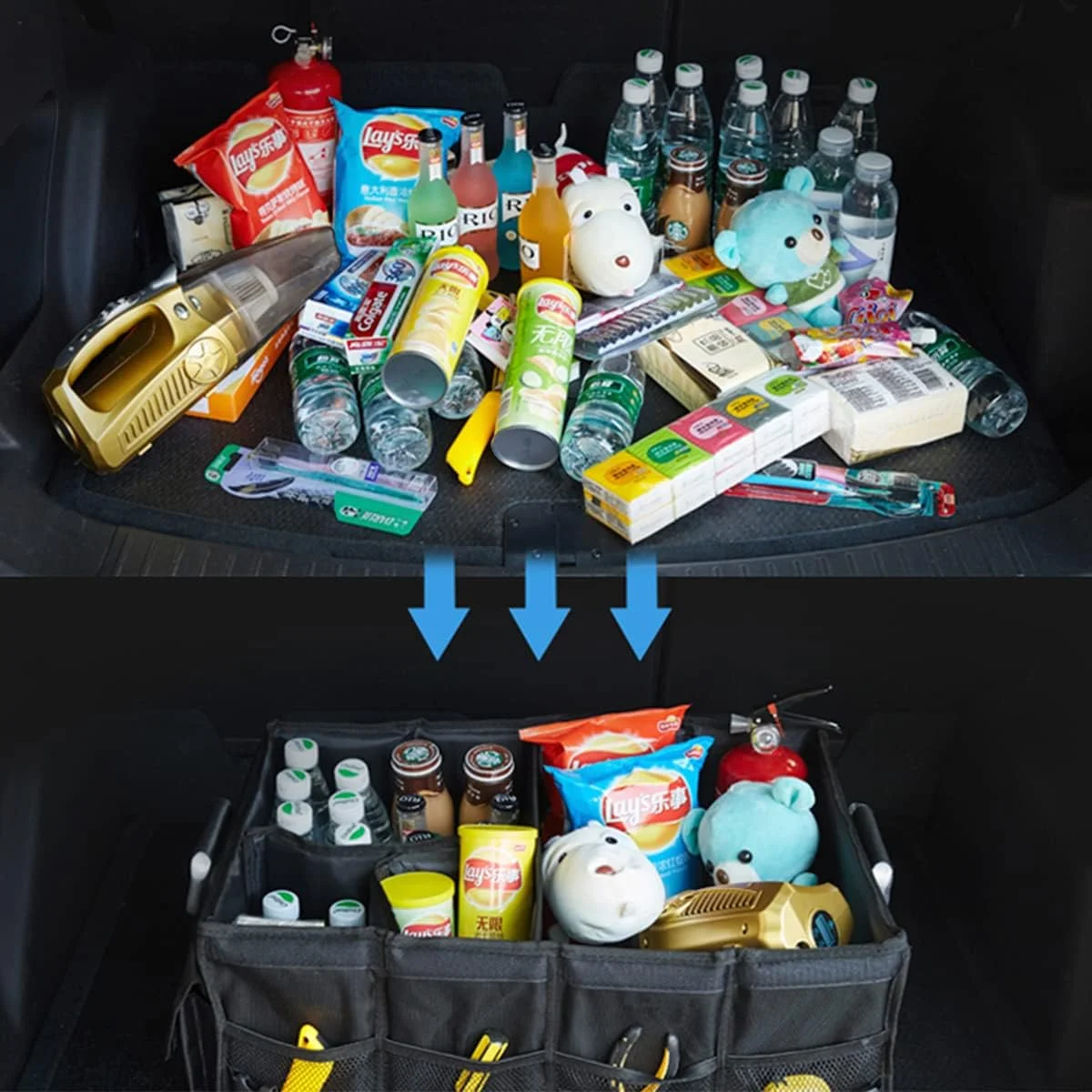 سازمان دهنده صندوق عقب خودرو نالاندا، تاشو، قابل حمل، چند محفظه ای، جیب جانبی، مناسب خودروهای شاسی بلند و سواری، دارای کف ضد لغزش برای نگهداری بار، لوازم جانبی کامیون و خودرو با سگک - مشکی سازمان دهنده صندوق عقب خودرو نالاندا، تاشو، قابل حمل، چند محفظه ای، جیب جانبی، مناسب خودروهای شاسی بلند و سواری، دارای کف ضد لغزش برای نگهداری بار، لوازم جانبی کامیون و خودرو با سگک - مشکی