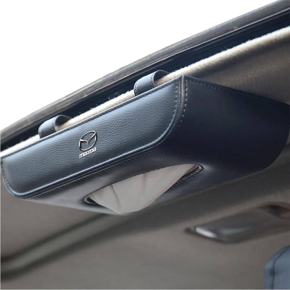جا دستمال کاغذی خودرو چرمی مناسب برای خودروهای مزدا Mazda3 CX-5 CX-7 CX-50 CX-30 CX-60، نگهدارنده دستمال صندلی عقب، مشکی