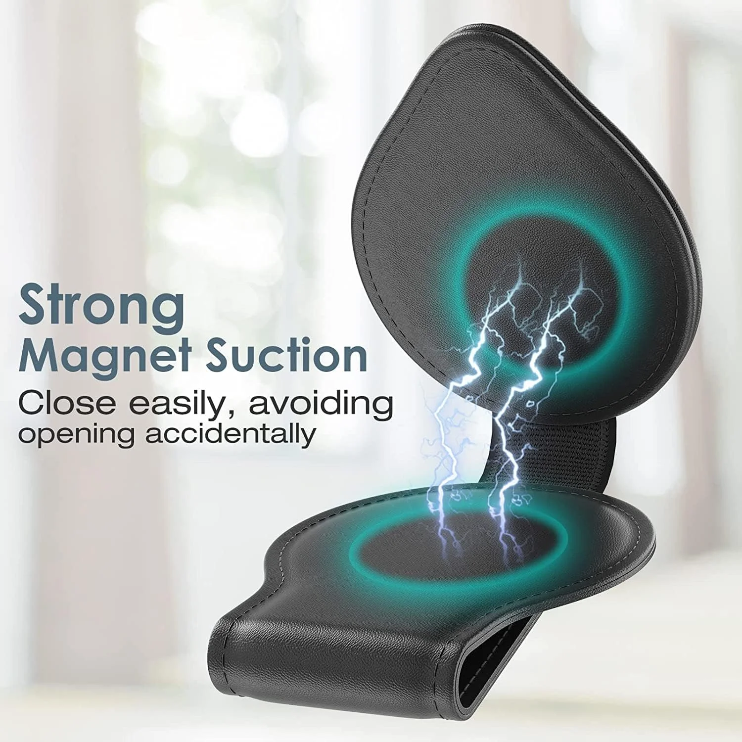 نگهدارنده عینک آفتابی MoKo برای آفتابگیر خودرو، بسته 2 عددی، نگهدارنده مغناطیسی عینک چرمی PU، گیره آویز عینک برای همه مدل های خودرو، مشکی