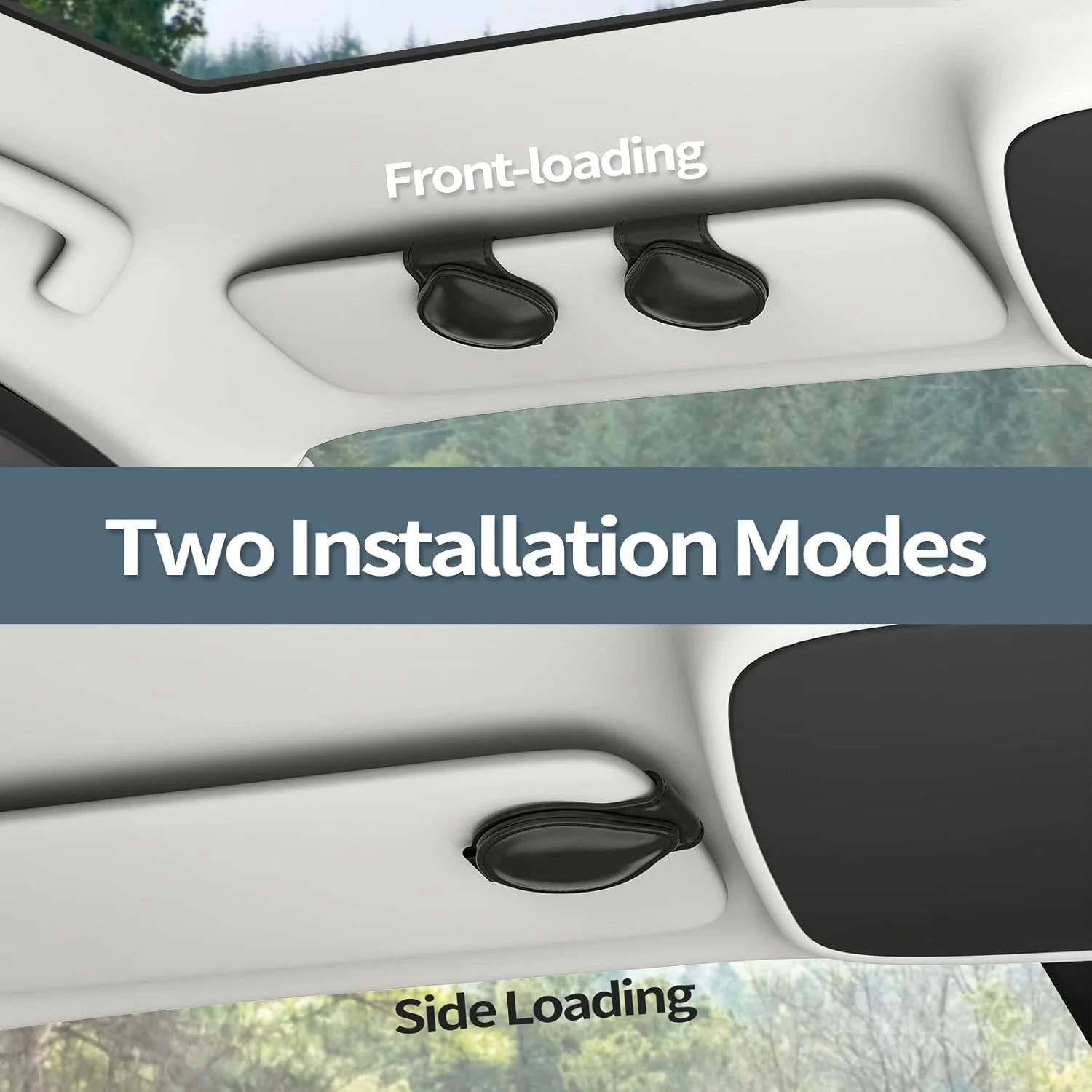 نگهدارنده عینک آفتابی MoKo برای آفتابگیر خودرو، بسته 2 عددی، نگهدارنده مغناطیسی عینک چرمی PU، گیره آویز عینک برای همه مدل های خودرو، مشکی