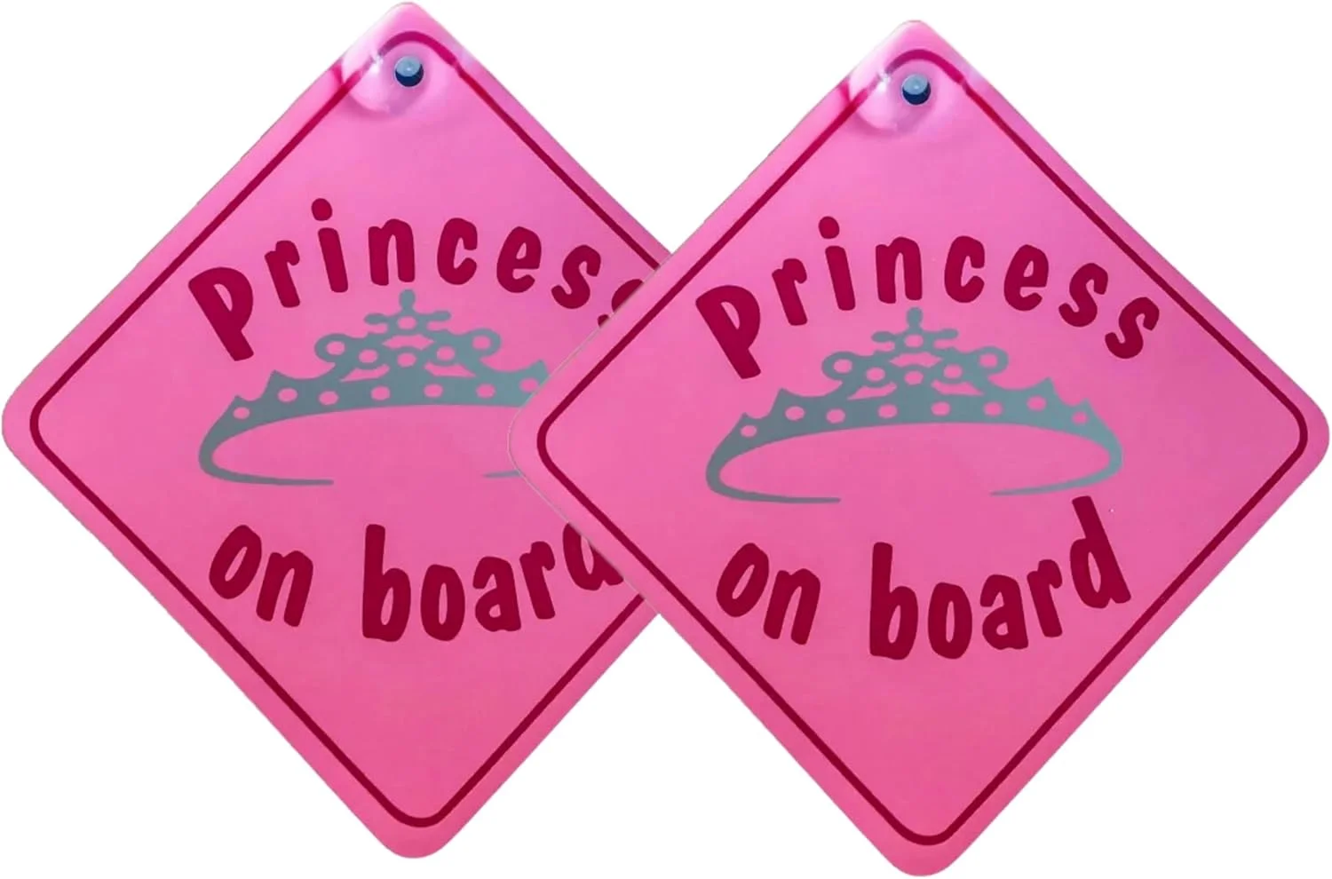 نشان خودرو «پرنسس در خودرو» تک اتوموتیو – بسته دوتایی، 14x14 سانتی متر، صورتی با مکنده – نشان کودک در خودرو، لوازم جانبی زیبای خودرو برای دختران