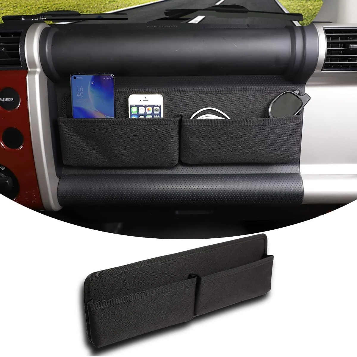 سینی ذخیره سازی سرنشین LLKUANG، کیف ذخیره سازی کنسول مرکزی کمک راننده مناسب برای تویوتا FJ Cruiser 2007-2021، لوازم جانبی سازمان دهنده خودرو قابل حمل، مشکی، 1 عدد