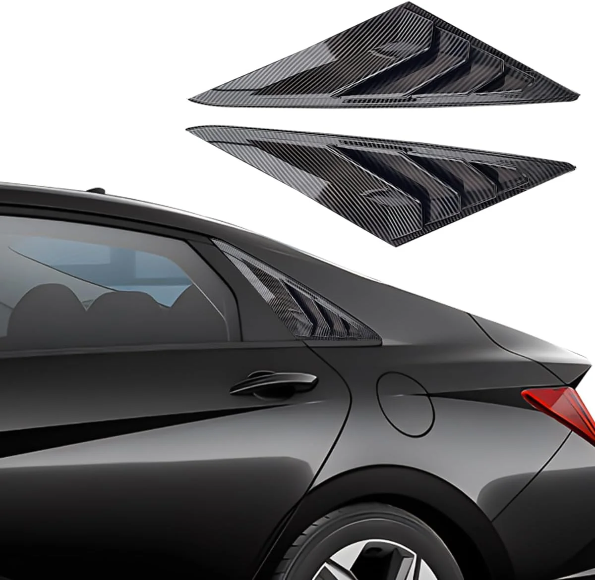 XYHGM برای هیوندای النترا 2021 2022 2023 لوازم جانبی بیرونی خودرو، دریچه هواکش پنجره کناری عقب، روکش سایه بان، تریم پرده ای 2 عددی (فیبر کربن)