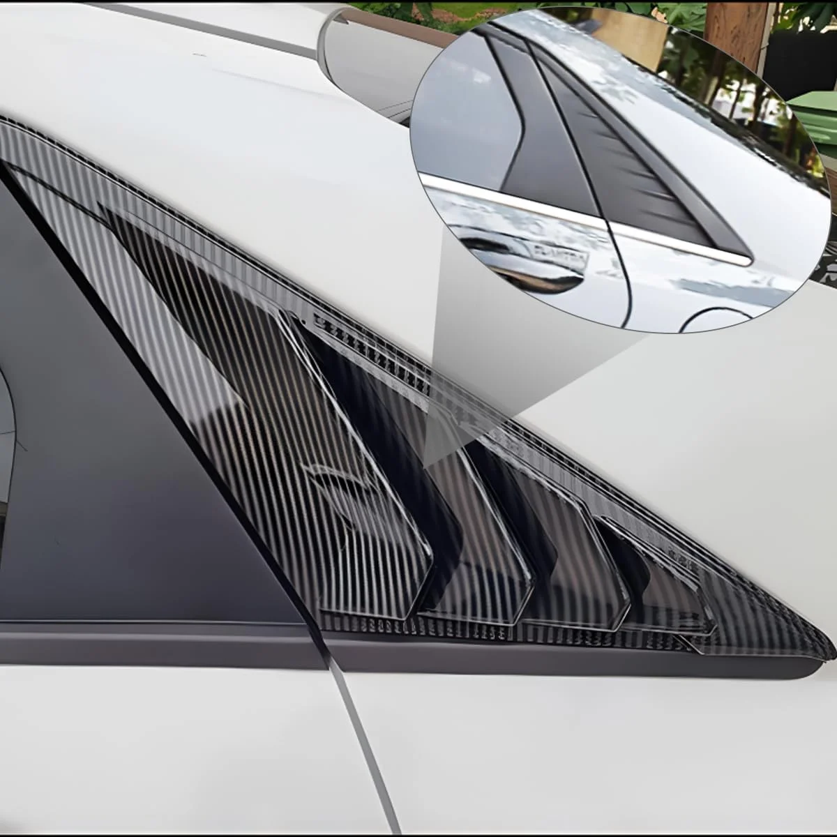 XYHGM برای هیوندای النترا 2021 2022 2023 لوازم جانبی بیرونی خودرو، دریچه هواکش پنجره کناری عقب، روکش سایه بان، تریم پرده ای 2 عددی (فیبر کربن)
