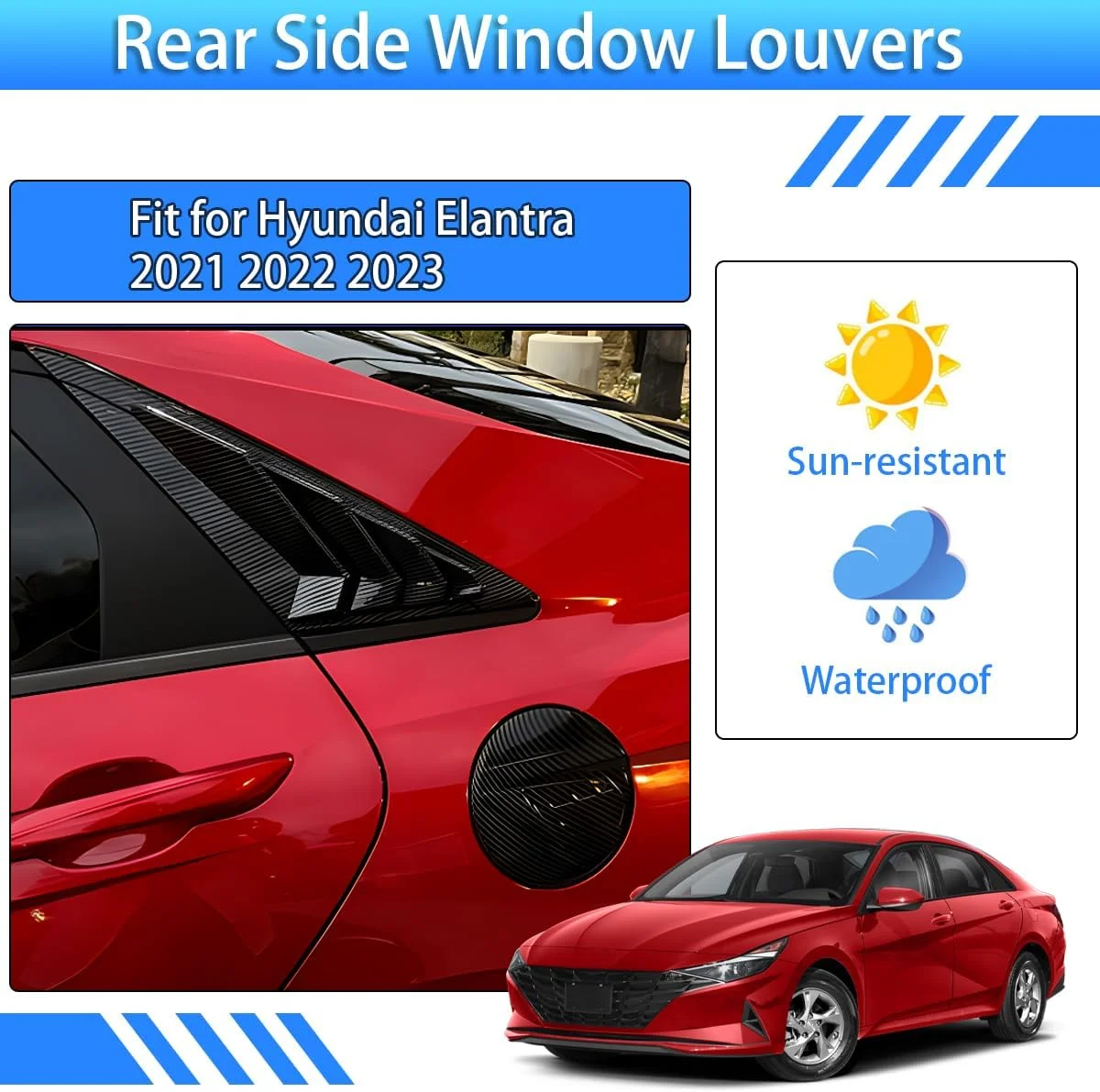 XYHGM برای هیوندای النترا 2021 2022 2023 لوازم جانبی بیرونی خودرو، دریچه هواکش پنجره کناری عقب، روکش سایه بان، تریم پرده ای 2 عددی (فیبر کربن)