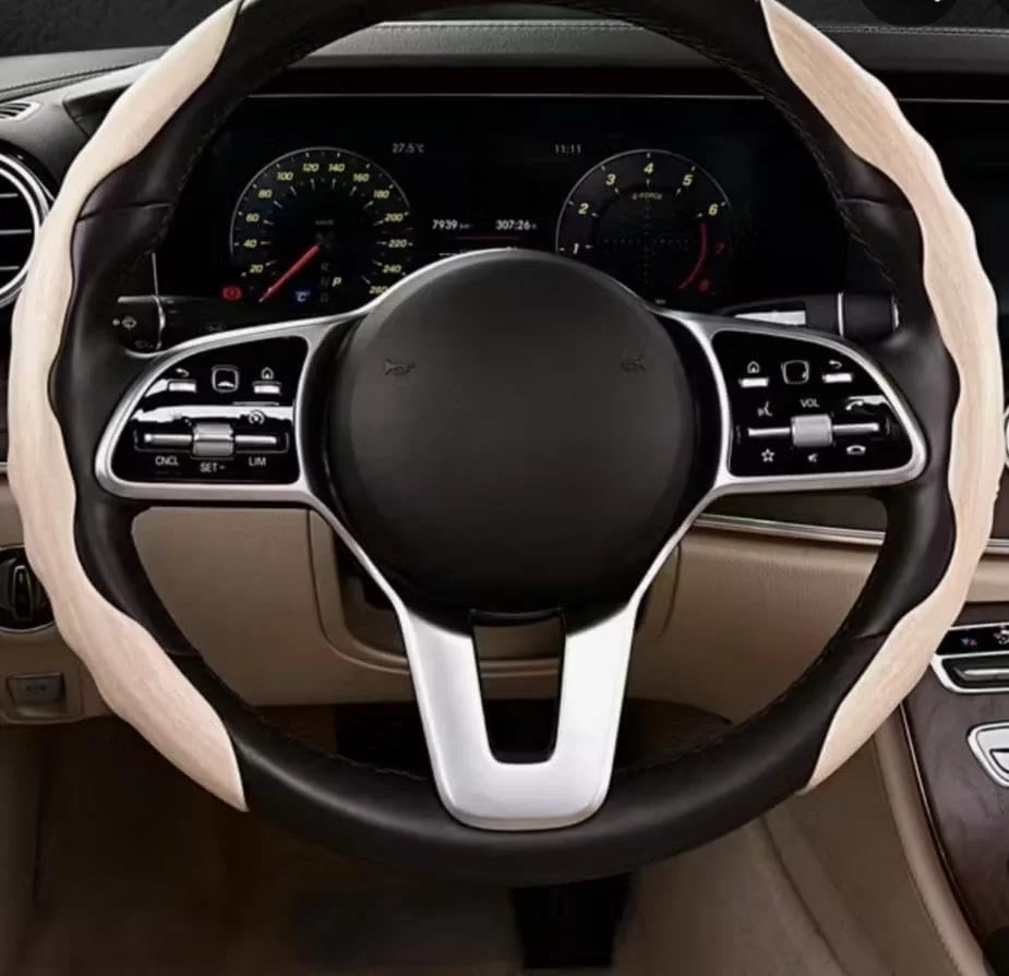 روکش فرمان خودرو، روکش فرمان رنگ بِژ برای آقایان و بانوان، روکش فرمان اسپرت خودرو - روکش فرمان ضد لغزش - لوازم جانبی داخلی خودرو جهانی - فیبر کربن