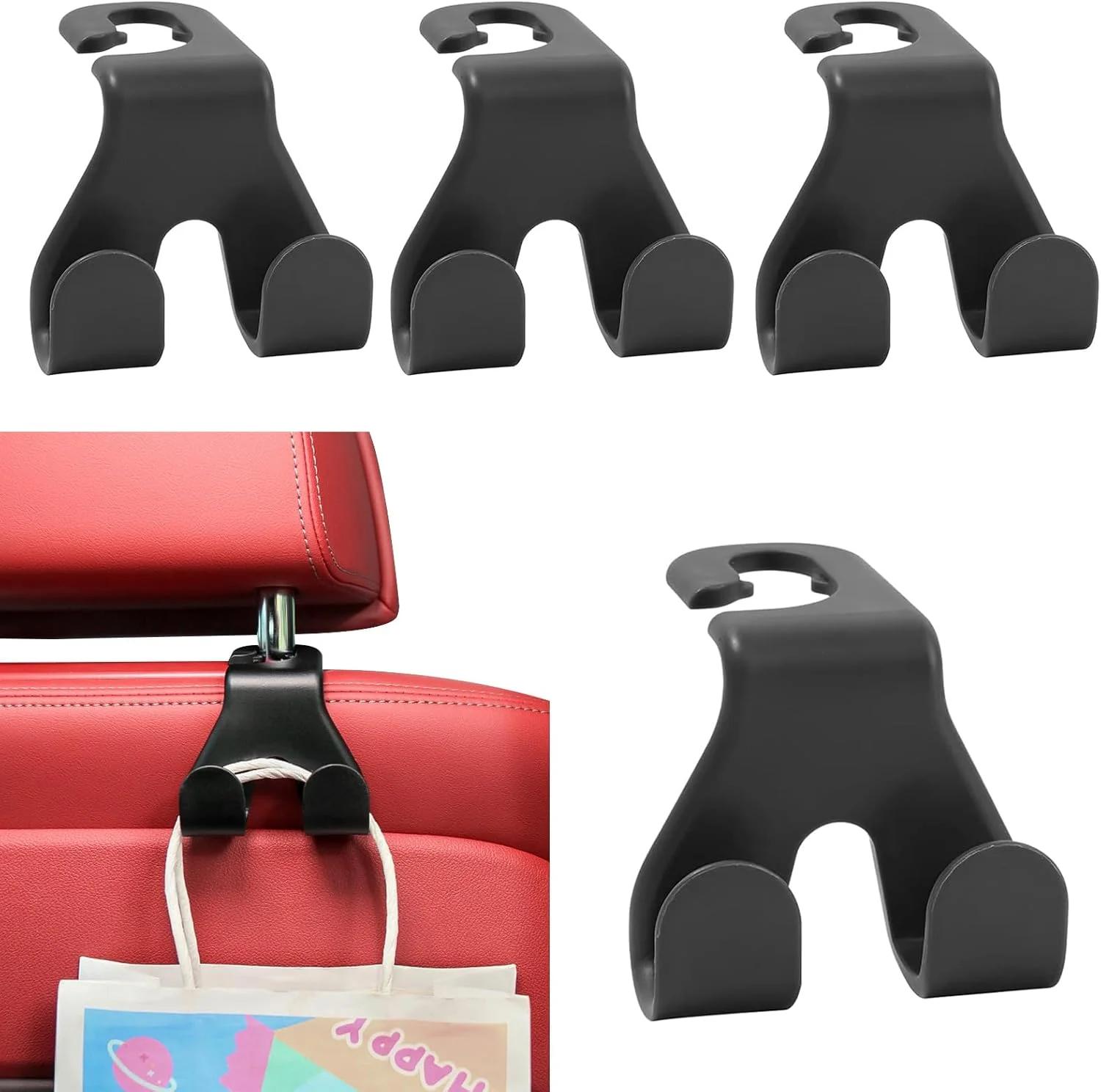 آویز پشت سری خودرو، بسته 4 عددی، نگهدارنده کیسه های خرید، کت، چتر، کیف دستی - لوازم جانبی نظم دهنده خودرو