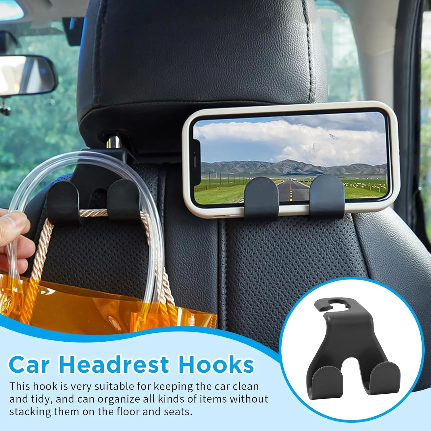 آویز پشت سری خودرو، بسته 4 عددی، نگهدارنده کیسه های خرید، کت، چتر، کیف دستی - لوازم جانبی نظم دهنده خودرو