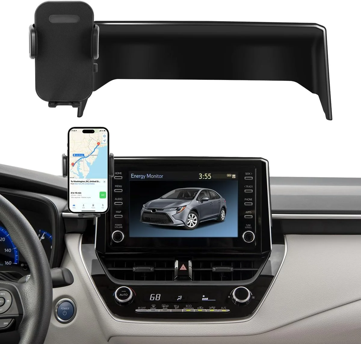 نگهدارنده تلفن همراه خودرو مناسب برای تویوتا کرولا 2019-2025 / کرولا کراس 2022-2025 - پایه تلفن داشبورد با گیره صفحه نمایش 8 اینچی، سازمان دهنده داشبورد، چرخش 360 درجه، طراحی بدون دخالت دست