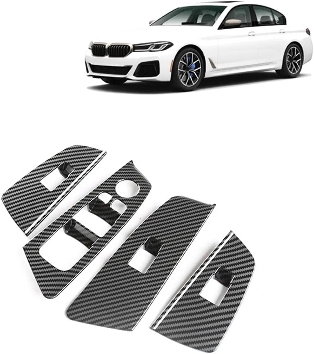 4 عدد روکش دکمه کلید بالابر شیشه خودرو با طرح فیبر کربن، مناسب برای سری 5 BMW G30 مدل 2018-2022، لوازم جانبی خودرو، روکش کلید خودرو