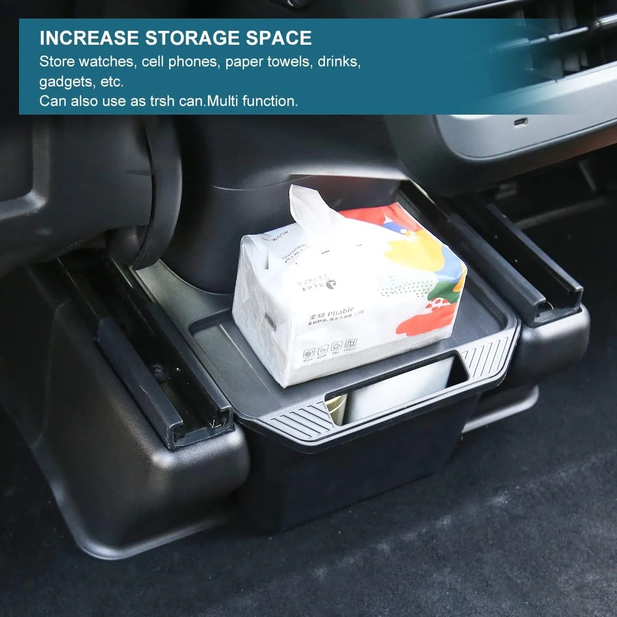 جعبه ذخیره سازی کنسول وسط عقب SYOSI برای تسلا مدل Y، سطل زباله ردیف دوم، سینی ذخیره سازی فلاکینگ سازمان دهنده کنسول، سطل زباله ماشین برای لوازم جانبی مدل Y 2020 2021 2022