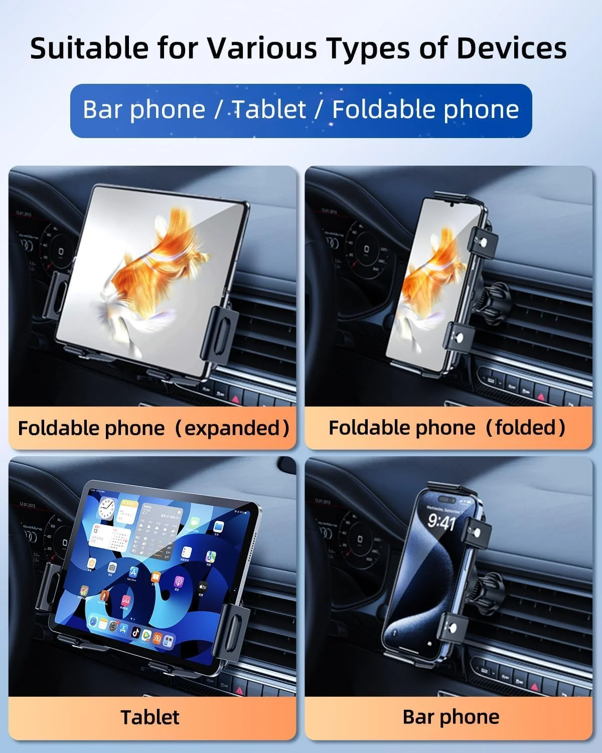 پایه نگهدارنده شارژر بی‌سیم خودرو KASTWAVE، چرخان [سیم‌پیچ دوگانه] شارژ سریع تلفن، برای Samsung Galaxy Z Fold 5/4/3/2، پایه نگهدارنده تلفن همراه دریچه هوا و داشبورد برای Galaxy Z Fold/لوازم جانبی اپل