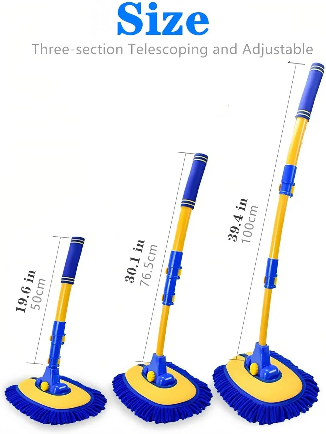 برس شستشوی خودرو با دسته بلند، کیت لوازم برس تمیز کننده خودرو از جنس میکروفیبر چنلی، برس شستشوی خودرو با سر قابل تعویض بدون خط و خش، آبی