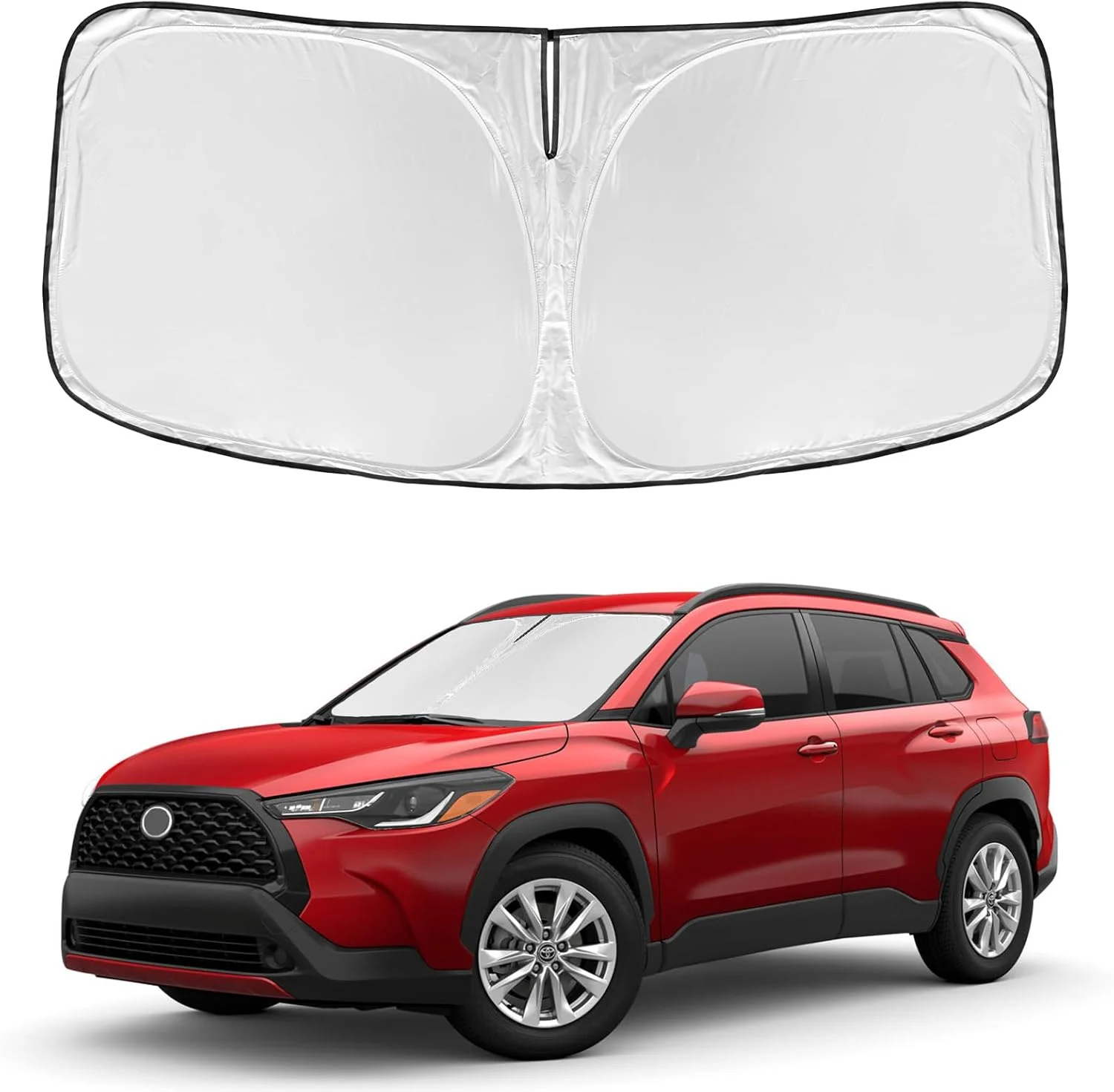 آفتابگیر شیشه جلو برای تویوتا کرولا کراس 2022-2025 - سایه بان خودرو 4 لایه برای شیشه های جلویی، پوشش سایه سفارشی مناسب کرولا کراس، سایه جمع شونده 240T، مسدود کننده اشعه ماوراء بنفش، لوازم جانبی خودرو