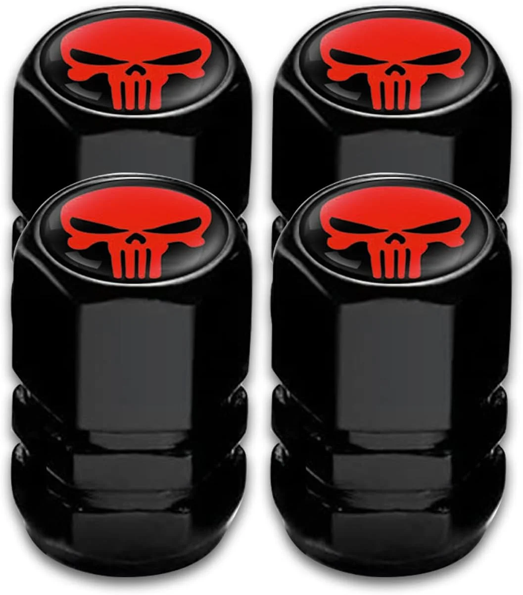 مجموعه ۴ عددی سر والف لاستیک طرح جمجمه Ajxn، روکش های ضد گرد و غبار و ضد هوا برای چرخ خودرو، سر والف های هوای تایر جهانی مناسب برای اتومبیل، کامیون، موتور سیکلت، SUV و دوچرخه، لوازم جانبی محافظت از چرخ خودرو (قرمز)