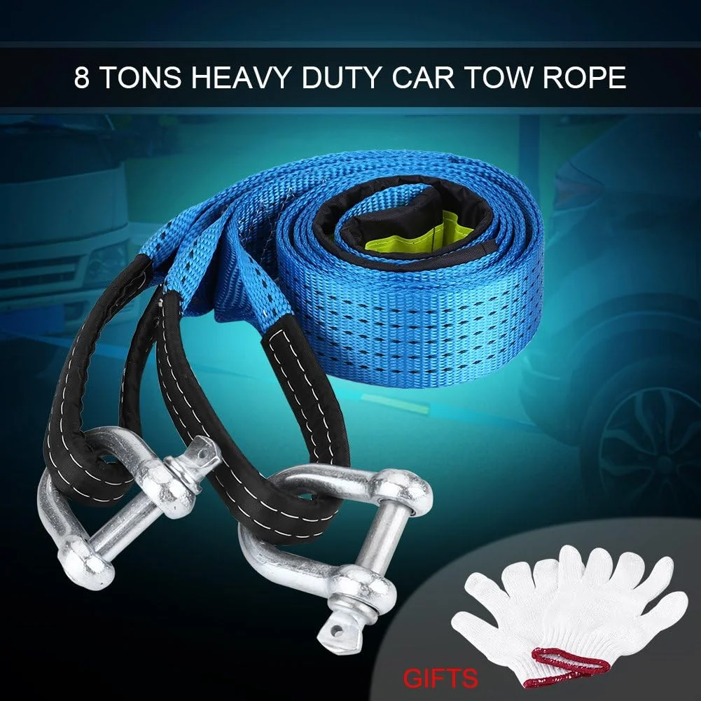 طناب بکسل خودرو 8 تنی با ظرفیت 8100 کیلوگرم - طناب بکسل اضطراری با استحکام بالا برای خودروهای آفرود به همراه قلاب های نوار بازتابنده (5 متر)