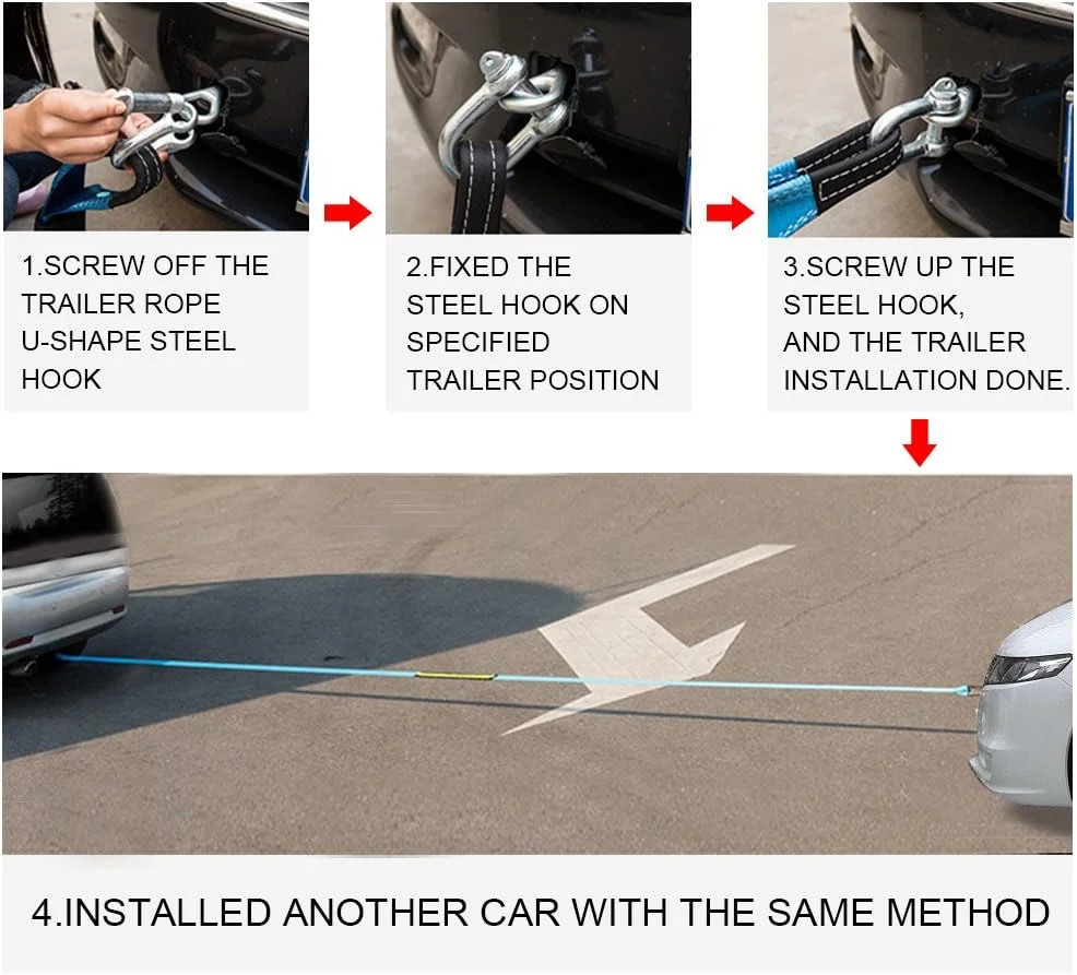 طناب بکسل خودرو 8 تنی با ظرفیت 8100 کیلوگرم - طناب بکسل اضطراری با استحکام بالا برای خودروهای آفرود به همراه قلاب های نوار بازتابنده (5 متر)