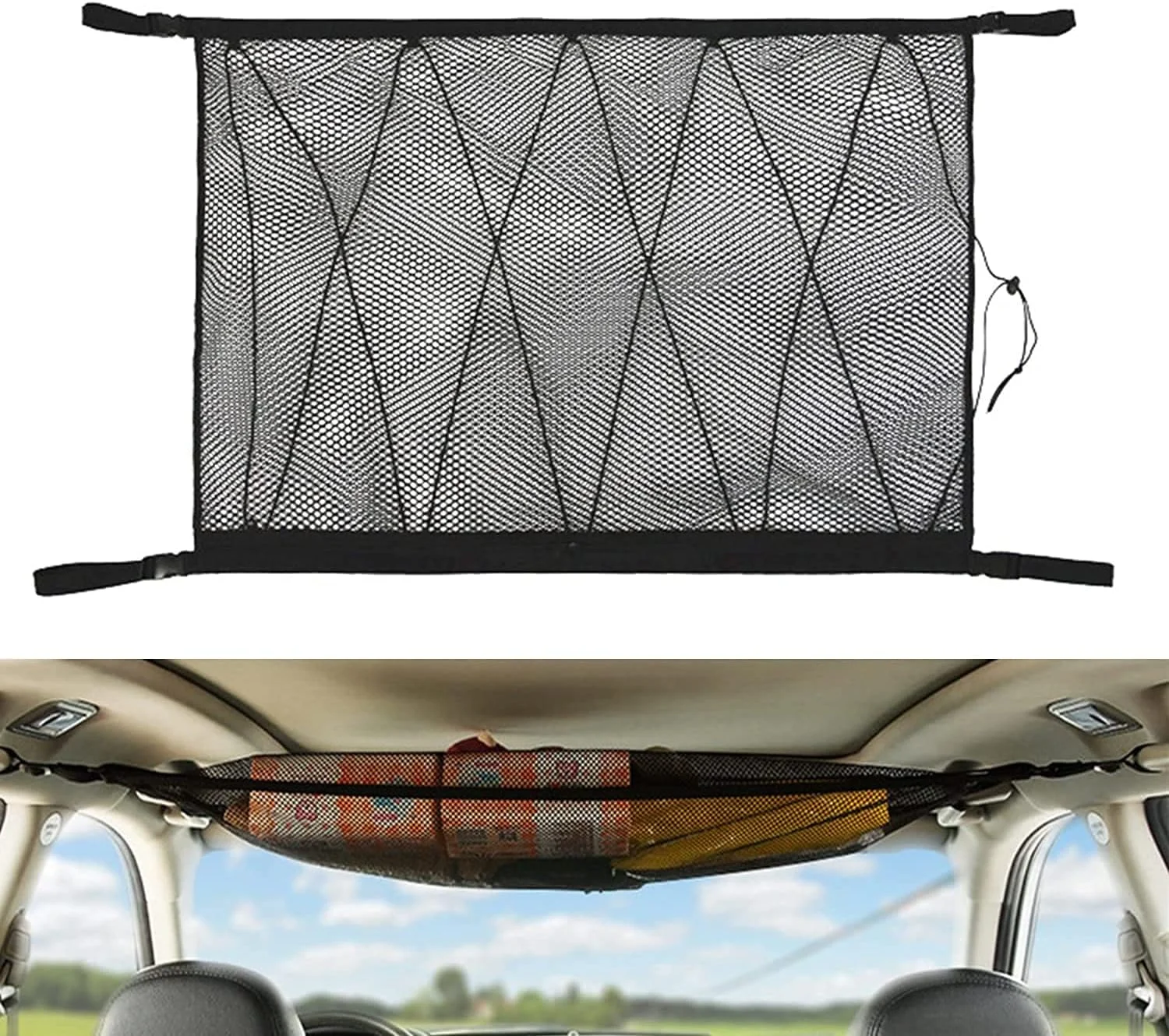 تور سقف خودرو KASTWAVE برای خودروهای شاسی بلند، 90x65 سانتی متر، سازمان دهنده فضای ذخیره سازی سقف خودرو، کیف نگهداری وسایل کمپینگ سفرهای طولانی، مناسب برای قرار دادن لحاف، اسباب بازی کودکان، حوله و لوازم متفرقه، لوازم جانبی داخلی