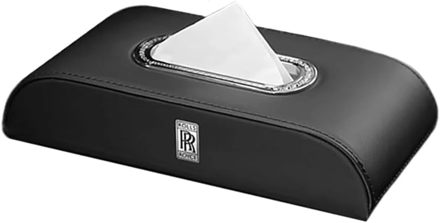 جا دستمال کاغذی چرمی خودرو مناسب برای رولز رویس فانتوم، کولینان و گوست، کیف نگهداری، جعبه دستمال کاغذی صندلی خودرو، لوازم جانبی داخلی، مشکی