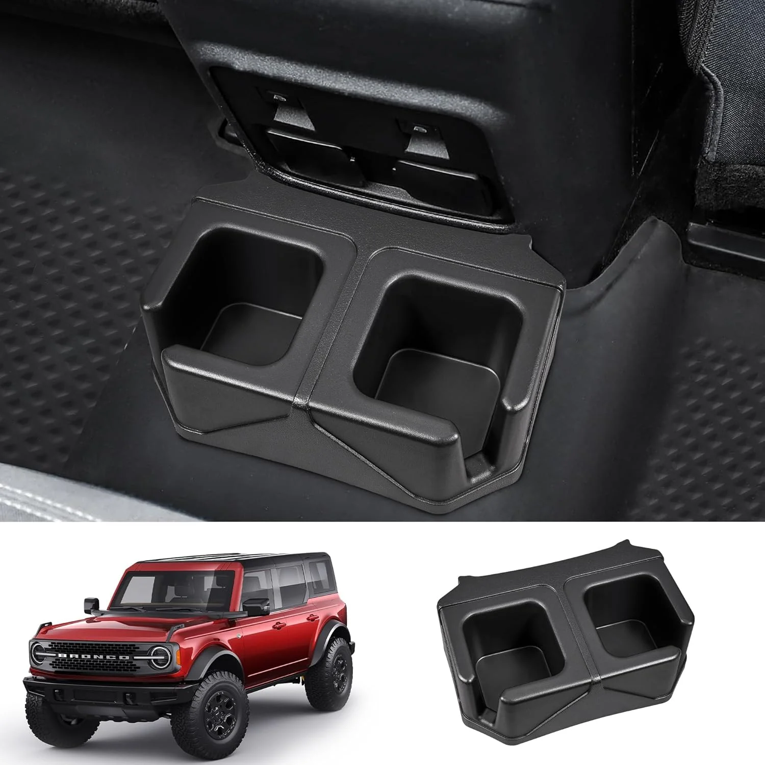 جا لیوانی دوتایی عقب NALACAL برای فورد برونکو 2021 تا 2024، 2/4 درب، سازمان دهنده و نگهدارنده لیوان صندلی عقب، لوازم جانبی برونکو، مشکی