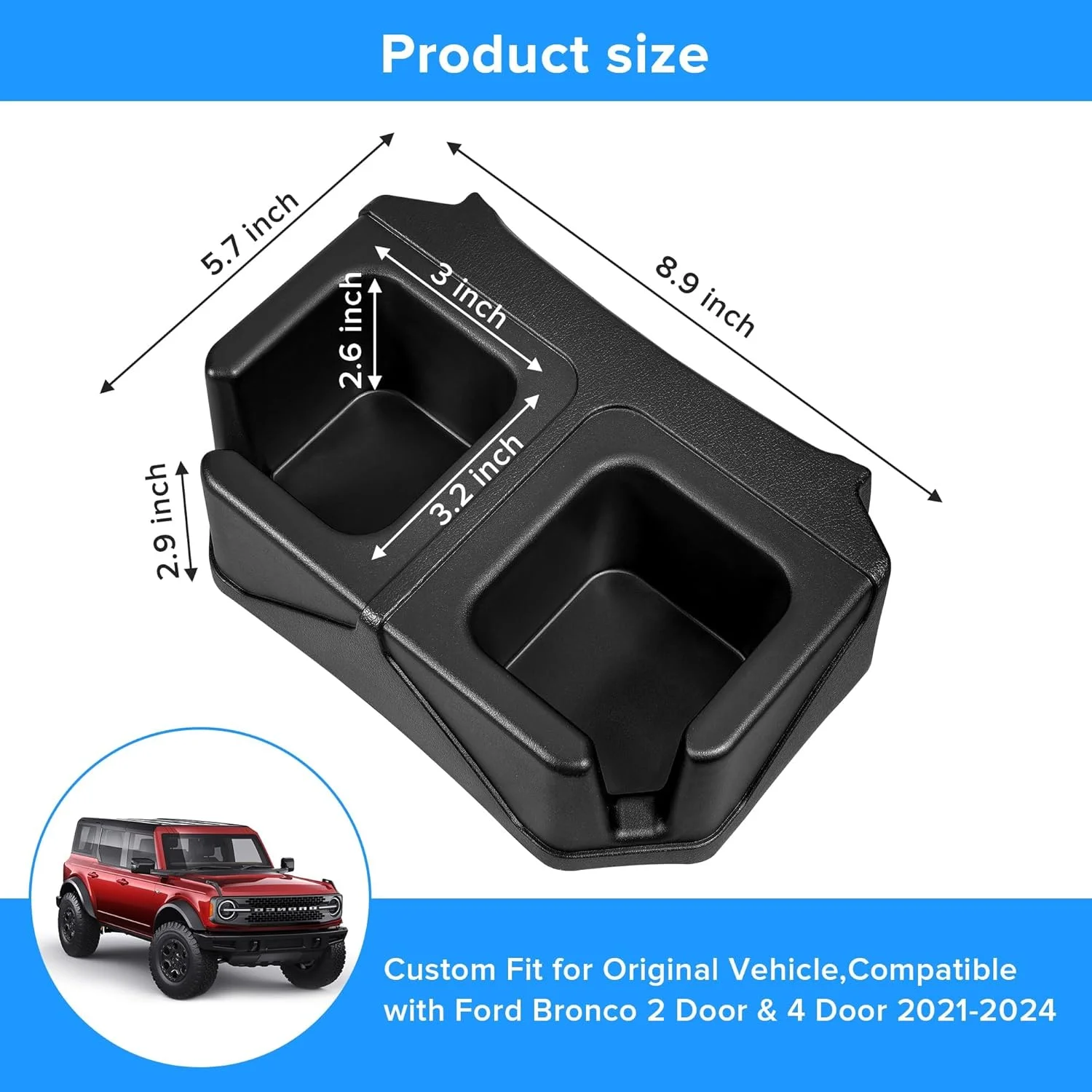 جا لیوانی دوتایی عقب NALACAL برای فورد برونکو 2021 تا 2024، 2/4 درب، سازمان دهنده و نگهدارنده لیوان صندلی عقب، لوازم جانبی برونکو، مشکی