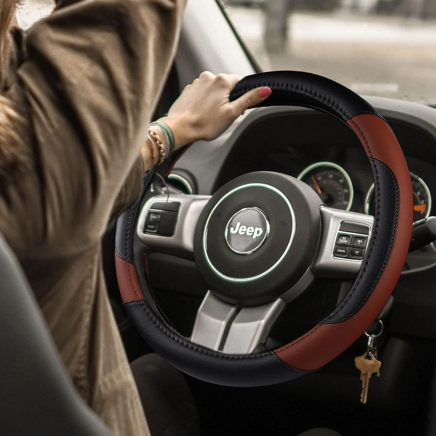 روکش چرمی فرمان خودرو، روکش فرمان چرمی میکروفایبر مناسب برای اکثر خودروها لوازم جانبی داخلی خودرو