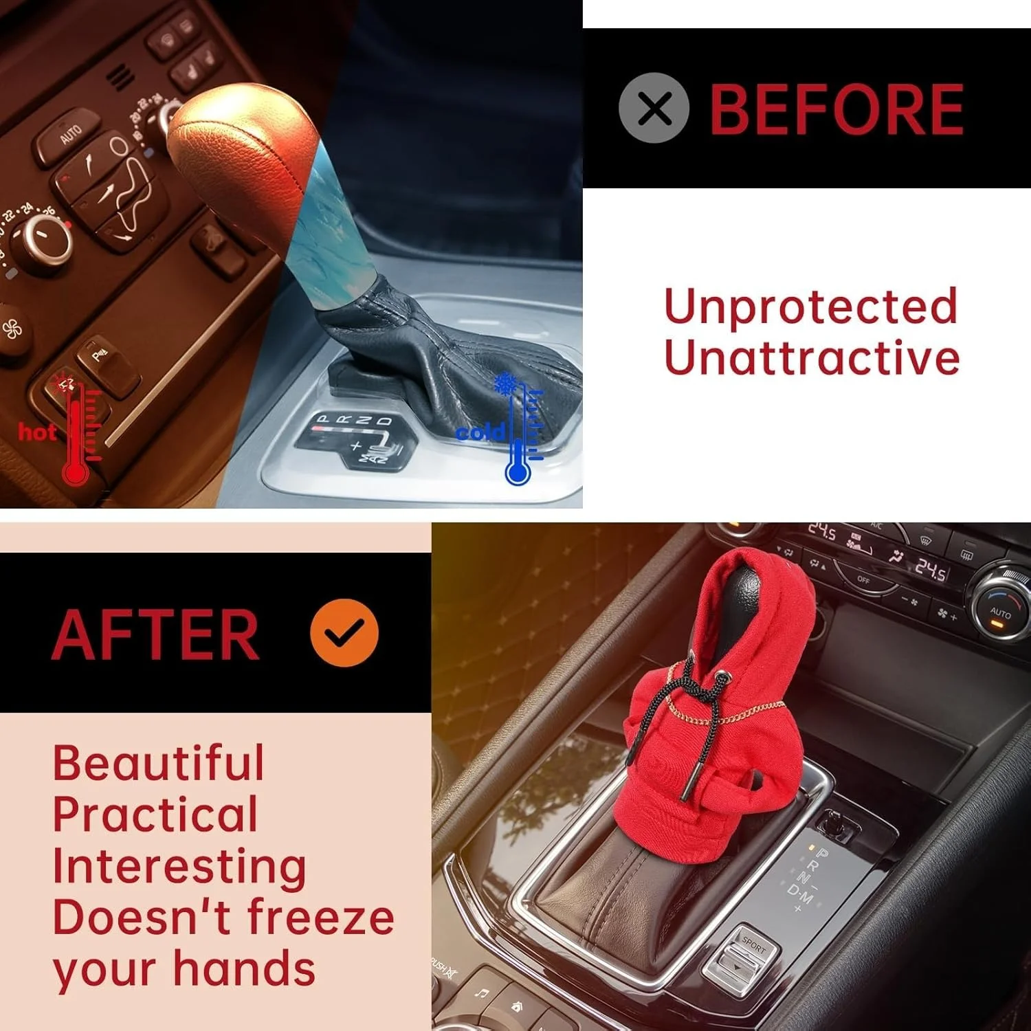 روکش دنده خودرو طرح هودی، روکش گرم دنده طرح سویشرت، لوازم جانبی تزئینی داخل خودرو (آبی)