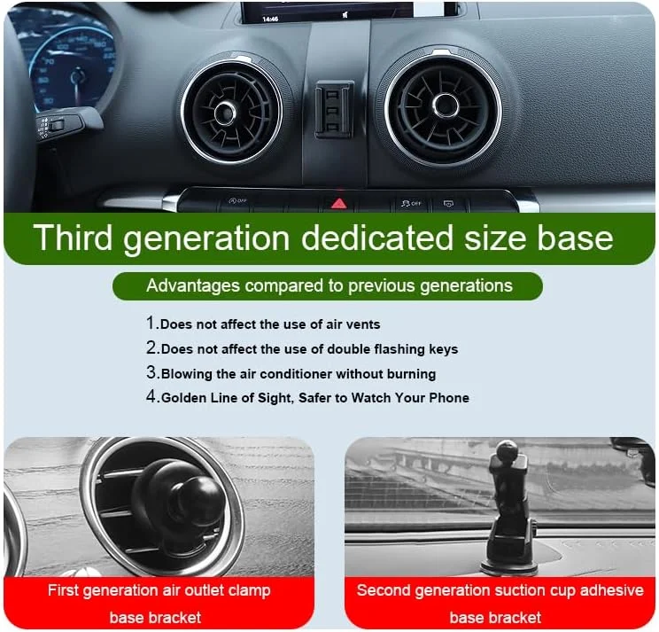 نگهدارنده تلفن همراه خودرو برای آئودی A3/S3/RS3 (فقط برای آئودی A3/S3 مدل 2015-2020 و RS 3 مدل 2017-2020) [پایه نگهدارنده تلفن همراه با قفل خودکار مناسب برای آیفون و همه تلفن‌های هوشمند]