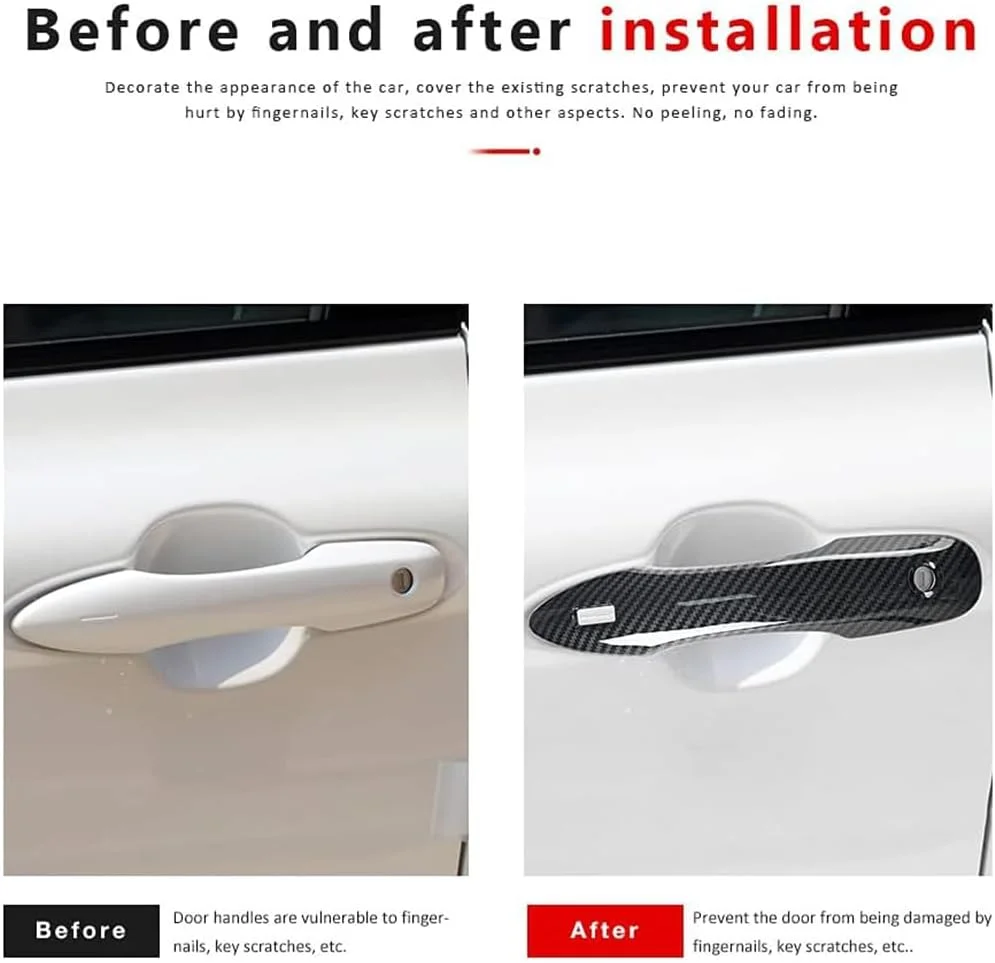 روکش دستگیره درب خودرو DLOVEG سازگار با تویوتا کمری 2018-2022 2023، محافظ دستگیره سازگار با تویوتا کرولا آوالون 2022-2020 با 2 سوراخ هوشمند بدون کلید (طرح فیبر کربن)