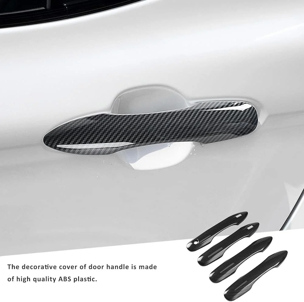 روکش دستگیره درب خودرو DLOVEG سازگار با تویوتا کمری 2018-2022 2023، محافظ دستگیره سازگار با تویوتا کرولا آوالون 2022-2020 با 2 سوراخ هوشمند بدون کلید (طرح فیبر کربن)